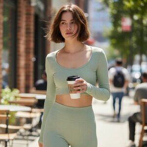 Aritzia Babaton Balsam Seamless Ribbed Long Sleeve Top XS